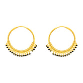 22K Gold Large Black Bead Round Hoop Earrings